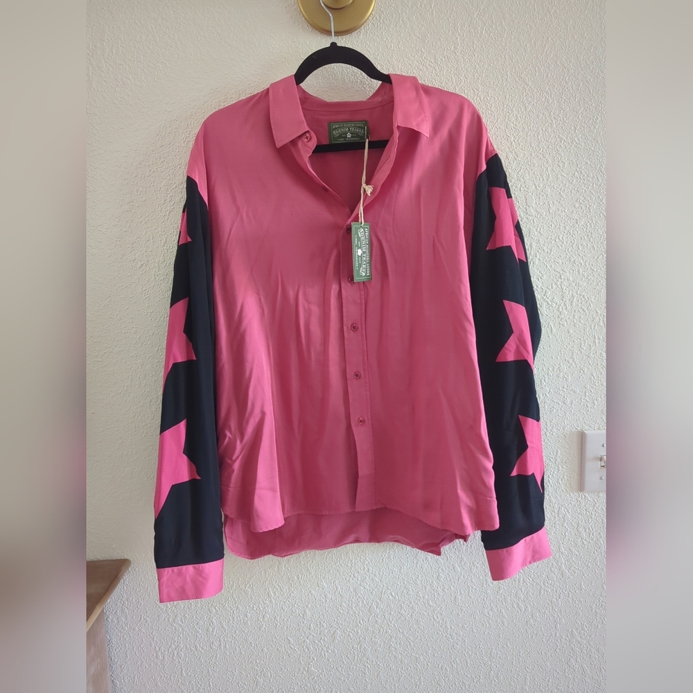 Denim Tears Authentic Men’s NWT Button Up Pink Star Shirt Long Sleeve Size L New